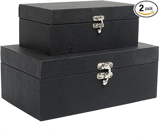Faux Shagreen Leather Decorative Storage Boxes Set of 2, Black | Amazon (US)