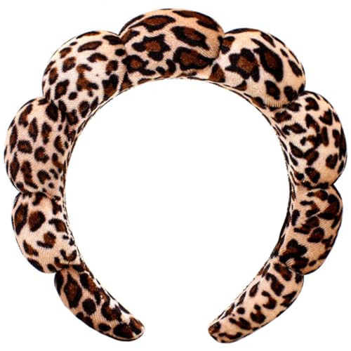 Dolebao Spa Headbands Puffy Makeup Skincare Headbands for Washing Face or Facial, Terry Cloth Fabric Hairbands for Makeup Removal Shower Skin Treatment(Brown Leopard) | Amazon (US)