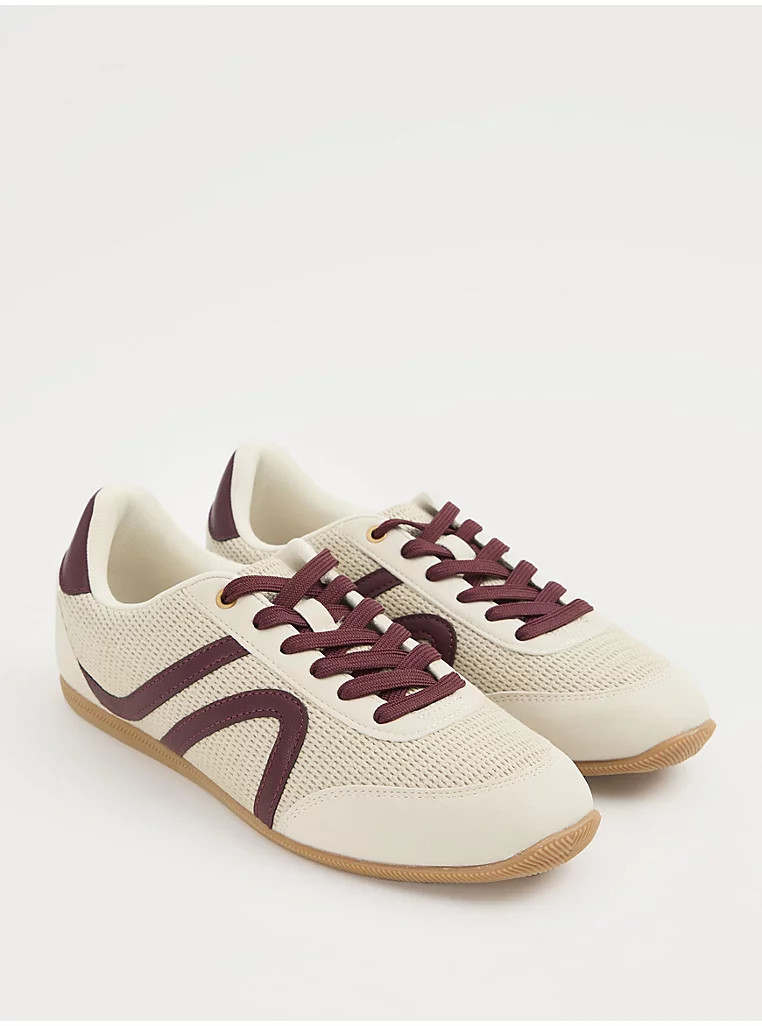 Beige Contrast Retro Mesh Panel Trainers | George