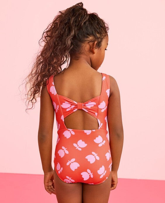 Girls' Tossed Tulips On Red One-Piece Bow Back Swimsuit - Size Big Kids 12 by Hanna Andersson | Hanna Andersson