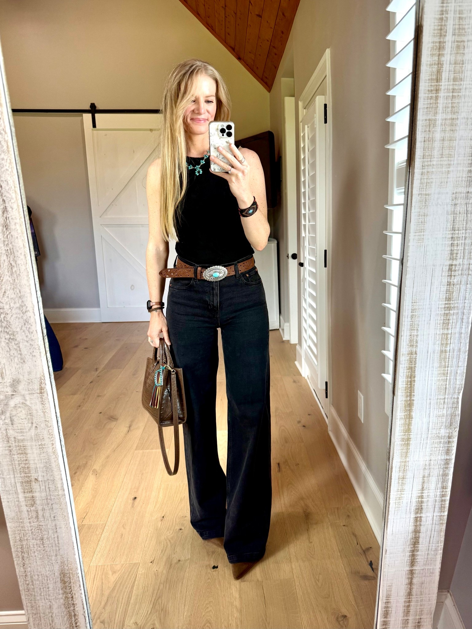 Date night jeans outfit

Size reference 5’ 9 140 lbs

Black tank - medium

Black wide leg jeans - 2 tall

Mules - sized up


Western style. Western chic. Black jeans outfits. Wide leg jeans outfits. All black outfit. Black and brown outfit. Transitional fall outfit. Gap jeans. Amazon tops 



#LTKTall #LTKOver40 #LTKFindsUnder50