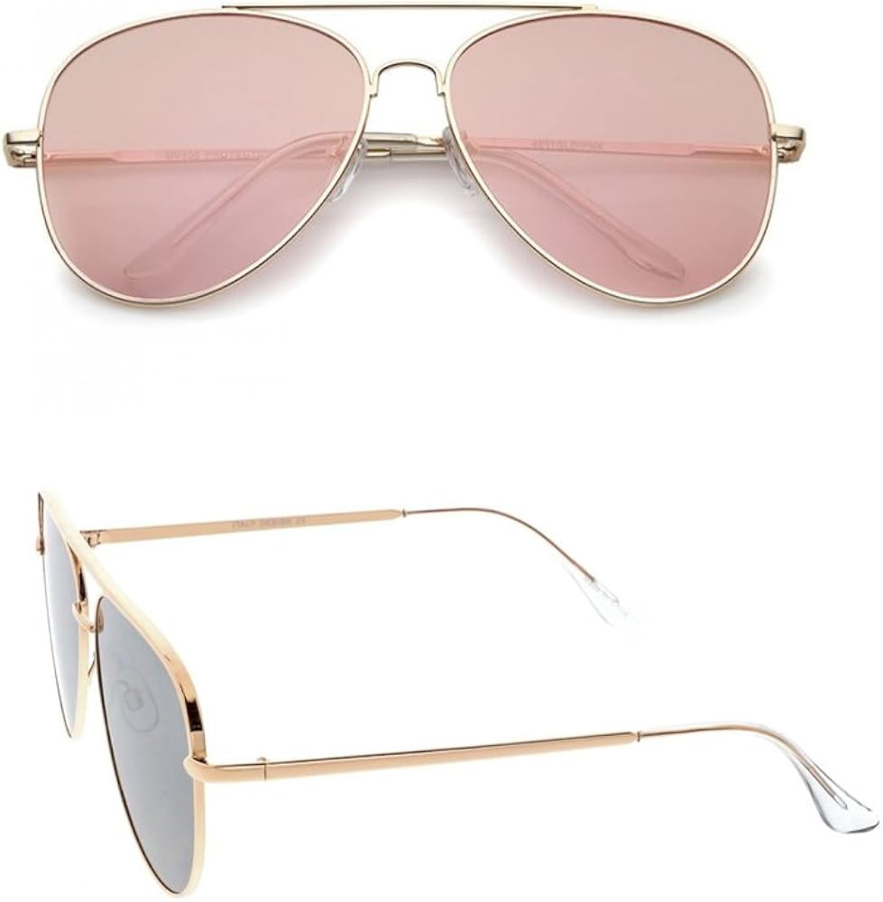 Women's 60MM Mirrored Flat Lens Aviator Sunglasses, Rose Gold | Amazon (US)