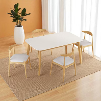 5-Piece Mid-Century Modern Dining Set with Rectangular Table and 4 Upholstered Chairs, Solid Rubberwood Frame, Classic Dining Room Furniture | Target