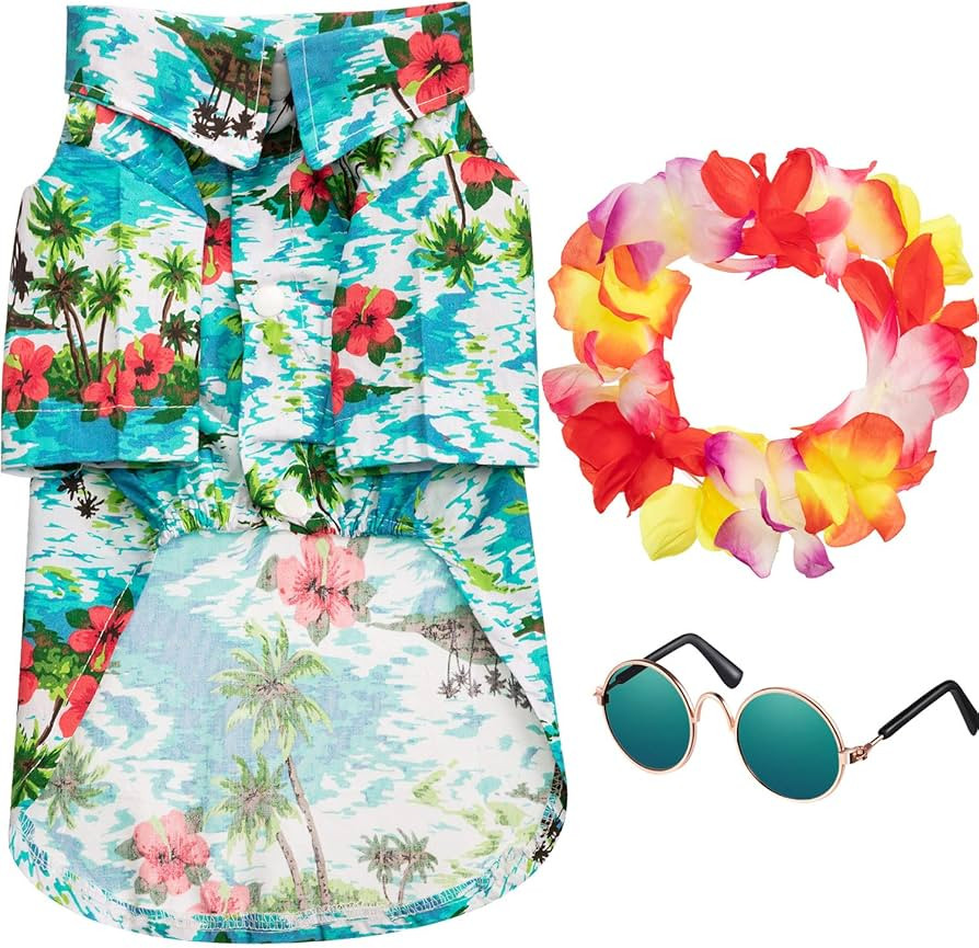 3 Pieces Pet Dog Hawaiian Costume, Includes Puppy Dog's Cool T-Shirts Summer Clothes, Funny Cute ... | Amazon (US)