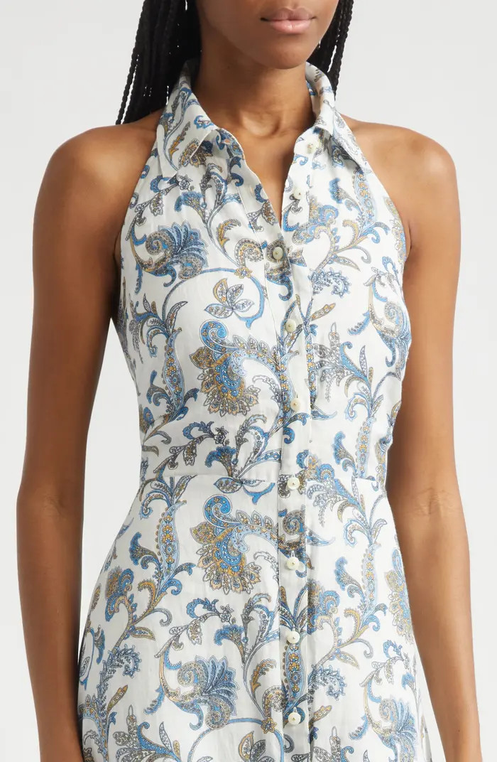 Mackey Paisley Halter Neck Sleeveless Ramie Shirtdress | Nordstrom