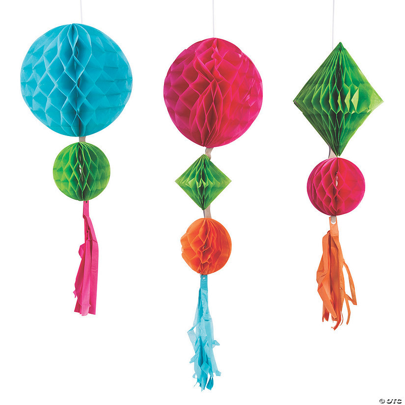 Party Animal Hanging Honeycomb Tissue Paper Balls with Tassels - 3 Pc. | Oriental Trading Company