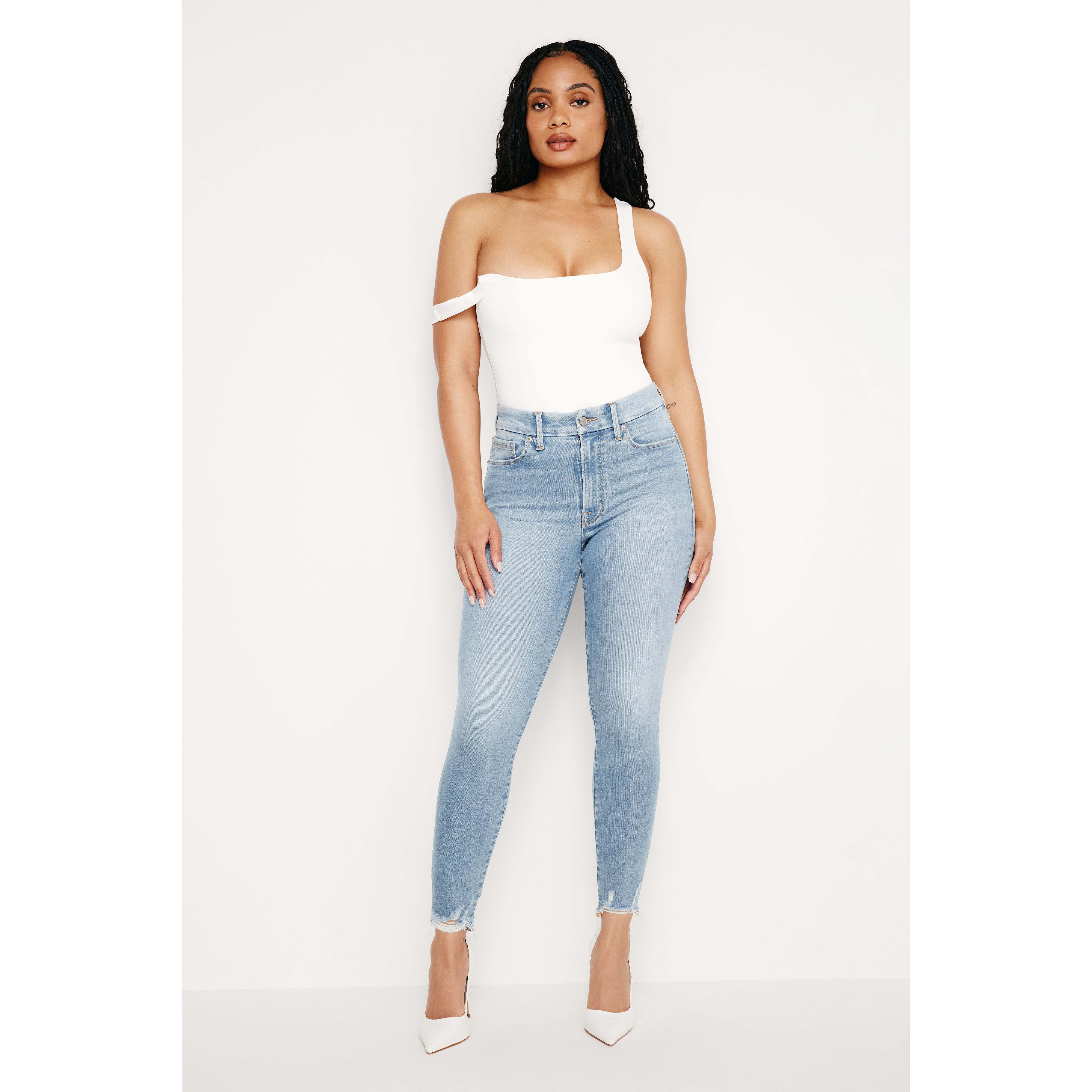 Women's Always Fits Good Legs Skinny Cropped Jeans | Extra Stretch, Flat Tummy Tech, Gap-Proof Waistband | Indigo, Size 00-4 | G | Good American