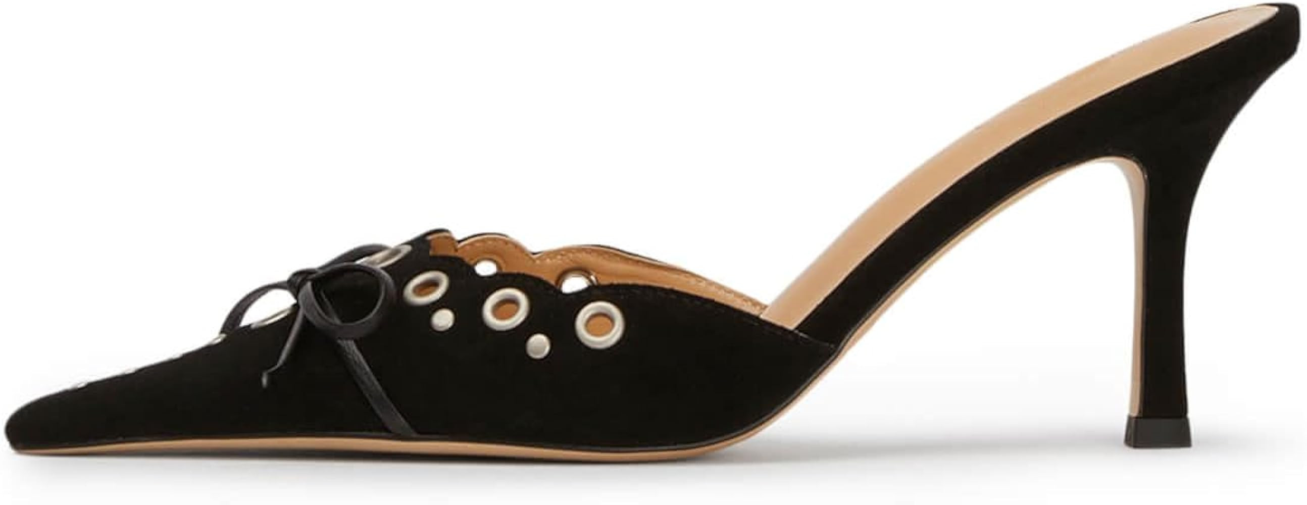 keleimusi Studs Mid Heel Pumps Bow Tie Slip On Heeled Mule Sandals for Women | Amazon (US)