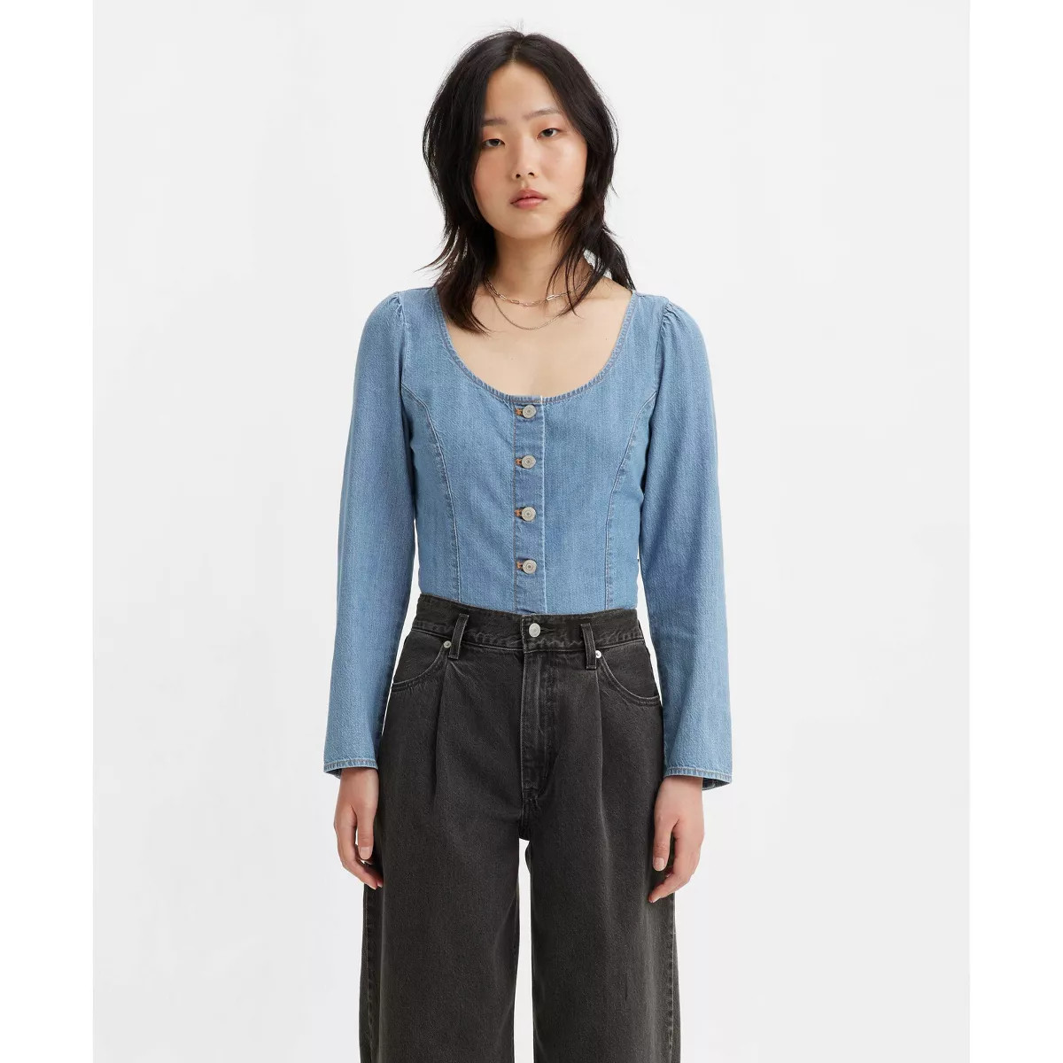 Levi's® Women's Long Sleeve Daryn Corset Blouse - Dolly Blue | Target