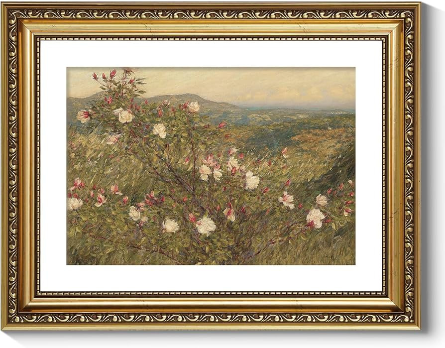 ARPEOTCY Vintage Gold Framed Wall Art, Retro Floral Pink Roses Landscape Paintings, Flowers Canva... | Amazon (US)