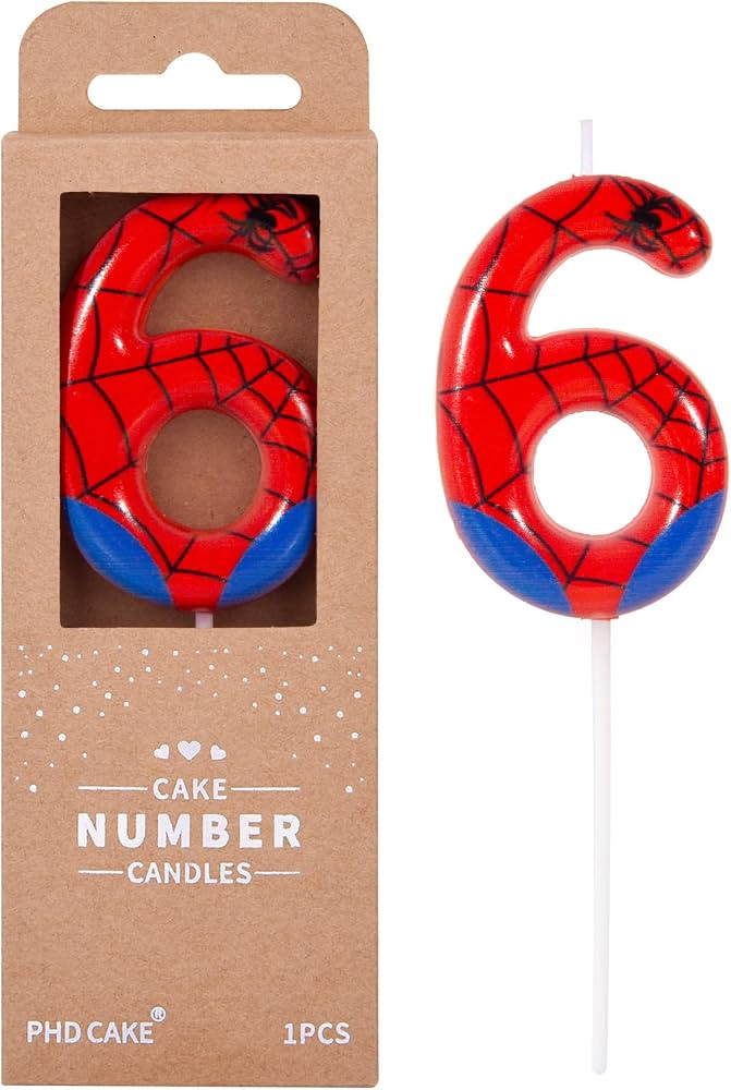 PHD CAKE 2.76 Inch Number 6 Spider Birthday Candles, Spider Cartoon Themed Number Candles, Cake N... | Amazon (US)