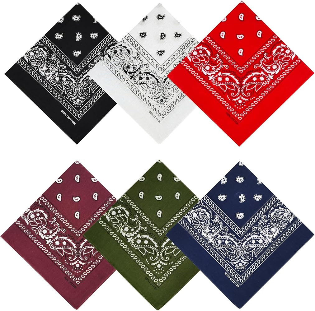 100% Cotton Bandanas, 21 x 21 inches, Set of 6 | Amazon (US)