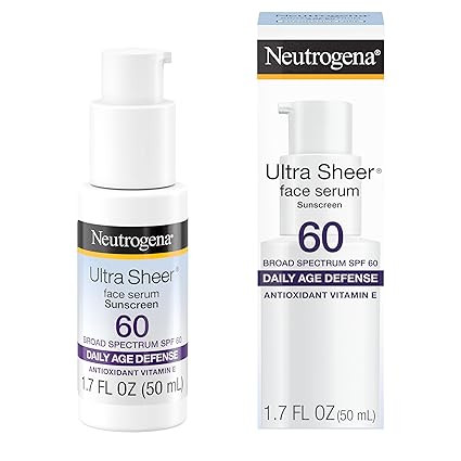 Neutrogena Ultra Sheer Moisturizing Face Serum with Vitamin E & SPF 60, All Day Facial Sunscreen ... | Amazon (US)