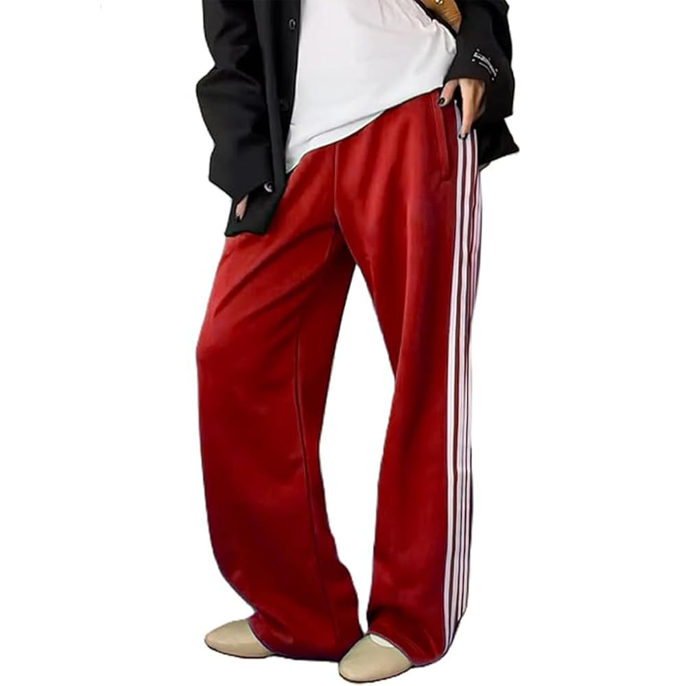 Women Track Pants Wide Leg Striped Sweatpants Elastic High Waist Baggy Pants with Pockets | Amazon (US)