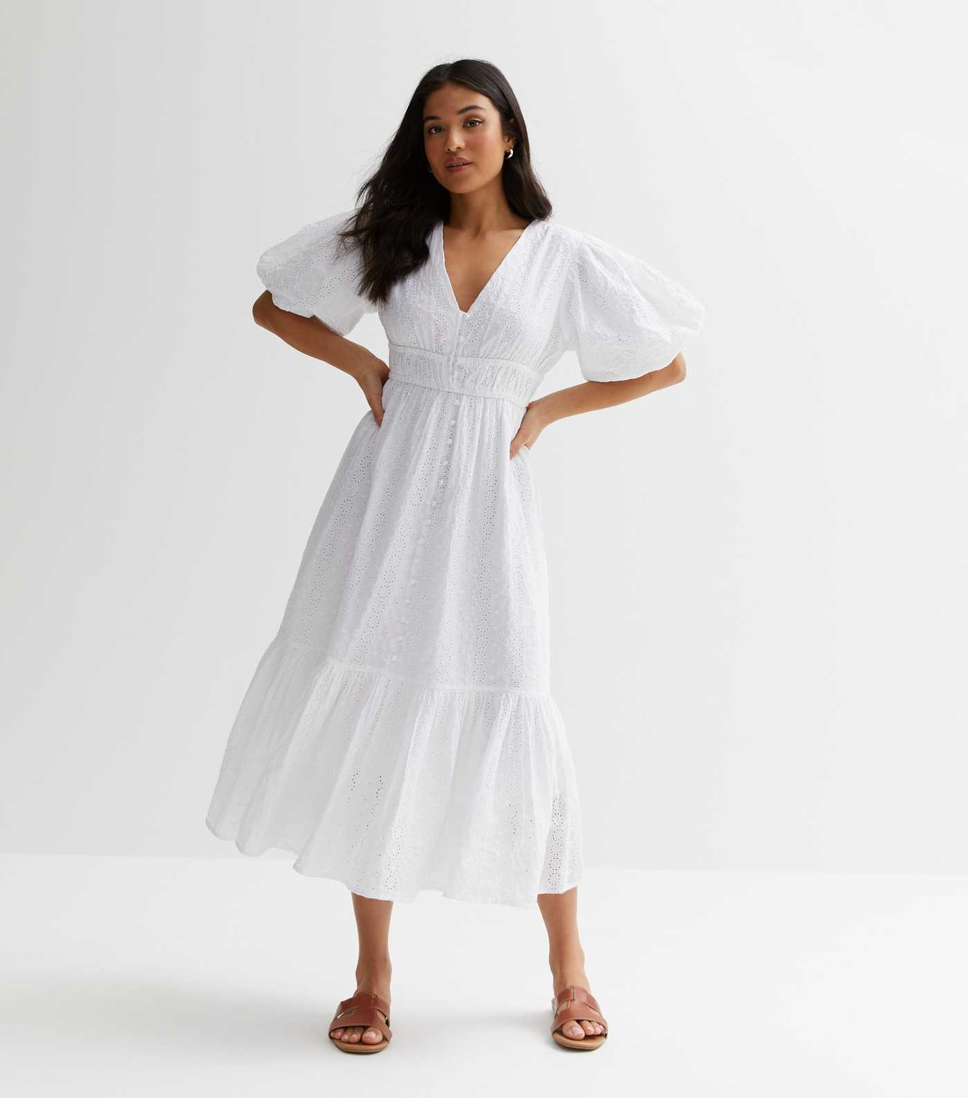 Petite Off White Broderie Button Front Midi Dress
						
						Add to Saved Items
						Remove fr... | New Look (UK)