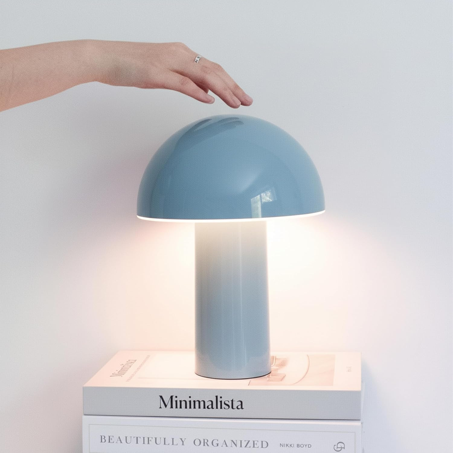 Brightech Celia Small Lamp – 10" Touch-Controlled Mushroom Table Lamp, Cordless & Dimmable LED, Portable & Rechargeable Bedside Night Light, Sustainable Recycled Modern Lamp for Home Décor, Light Blue | Amazon (US)