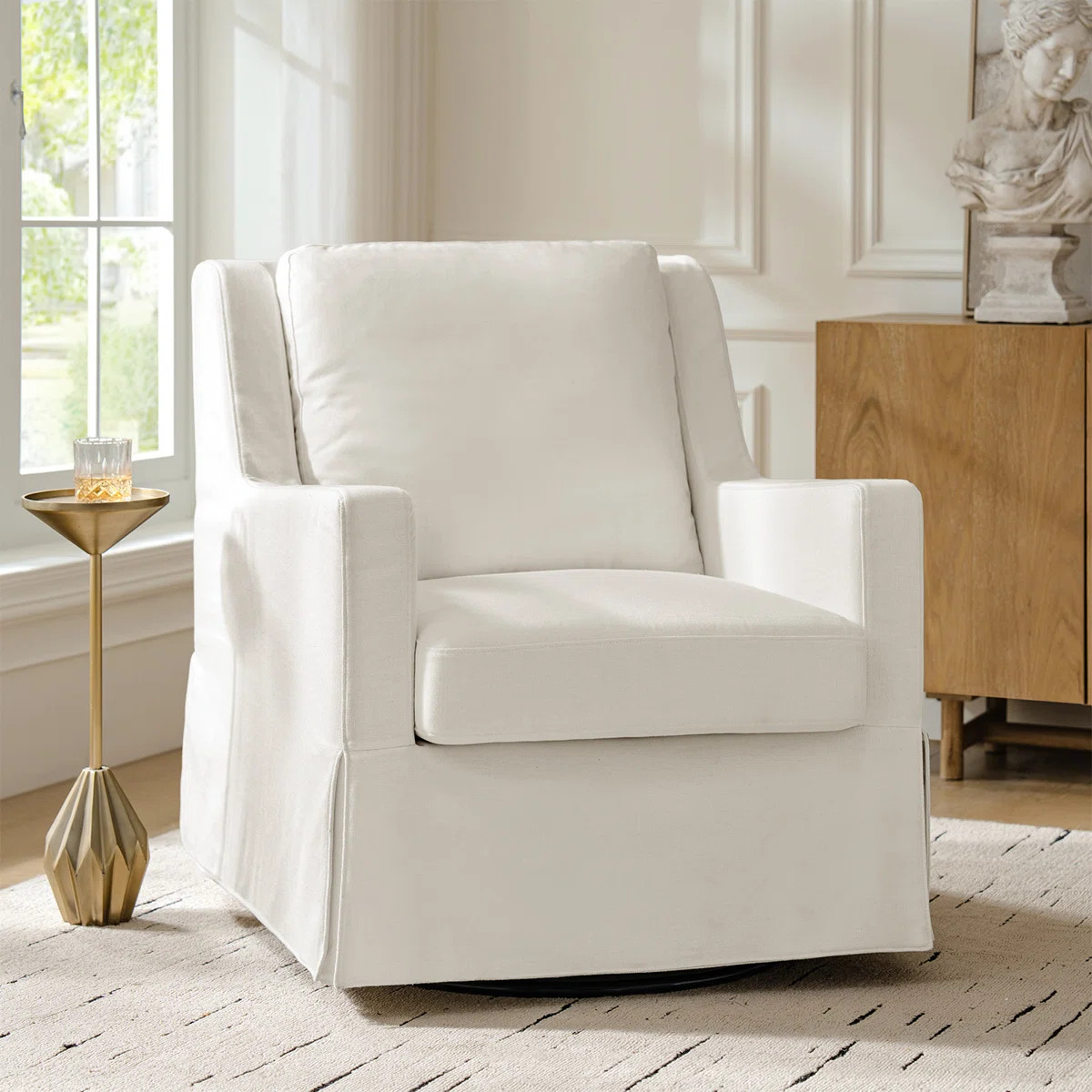 Lillie 30" W Farmhouse Slipcovered Down-blend Swivel Rocking Chair with Pillow Back | Wayfair North America