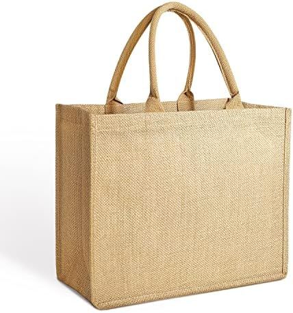 Ndeno Burlap Jute Tote Bags Reusable Cotton Shopping Grocery Bag with Handles, Laminated Interior... | Amazon (US)