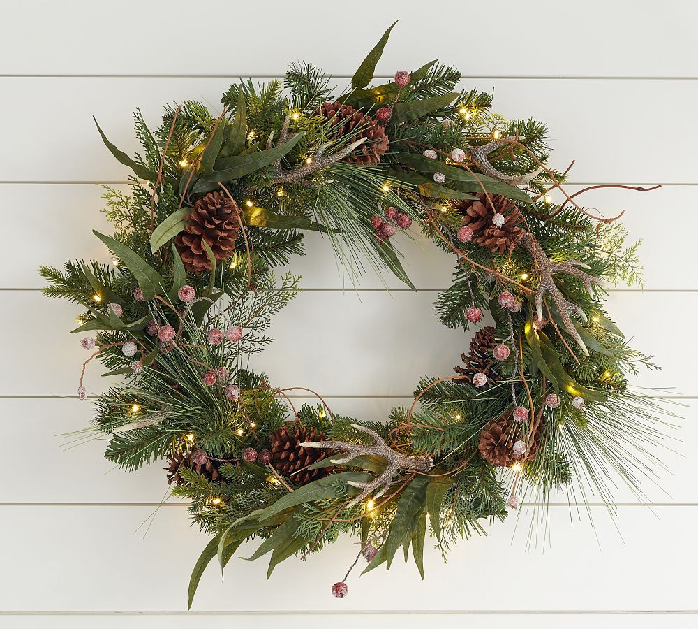 Lit Faux Tahoe Pine Wreath & Garland | Pottery Barn (US)