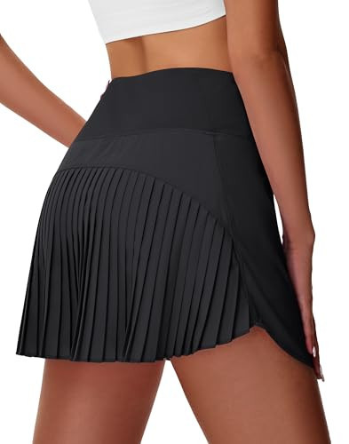 MIVEI Women's Pleated Tennis Golf Skirt - High Waisted Lightweight Athletic Pickleball Workout Skorts with Pockets UPF50 Black | Amazon (US)