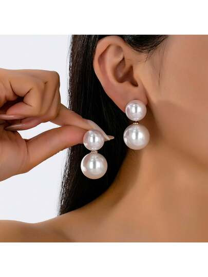1 Pair New Fashion Large Pearl Stud Earrings, Minimalist & Elegant Earrings - Size one-size | SHEIN