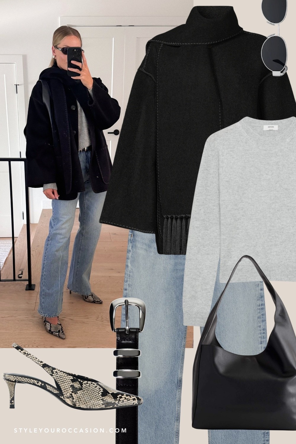 30 days of fall outfit ideas 💡 perfect for a chillier fall day (they’re coming!) with Quince scarf jacket (perfect Toteme dupe!), jeans, and Zara snake print sling backs! 

Fall style, neutral style, simple outfit, fall outfits, fall winter aesthetic 

#LTKSeasonal #LTKShoeCrush #LTKItBag