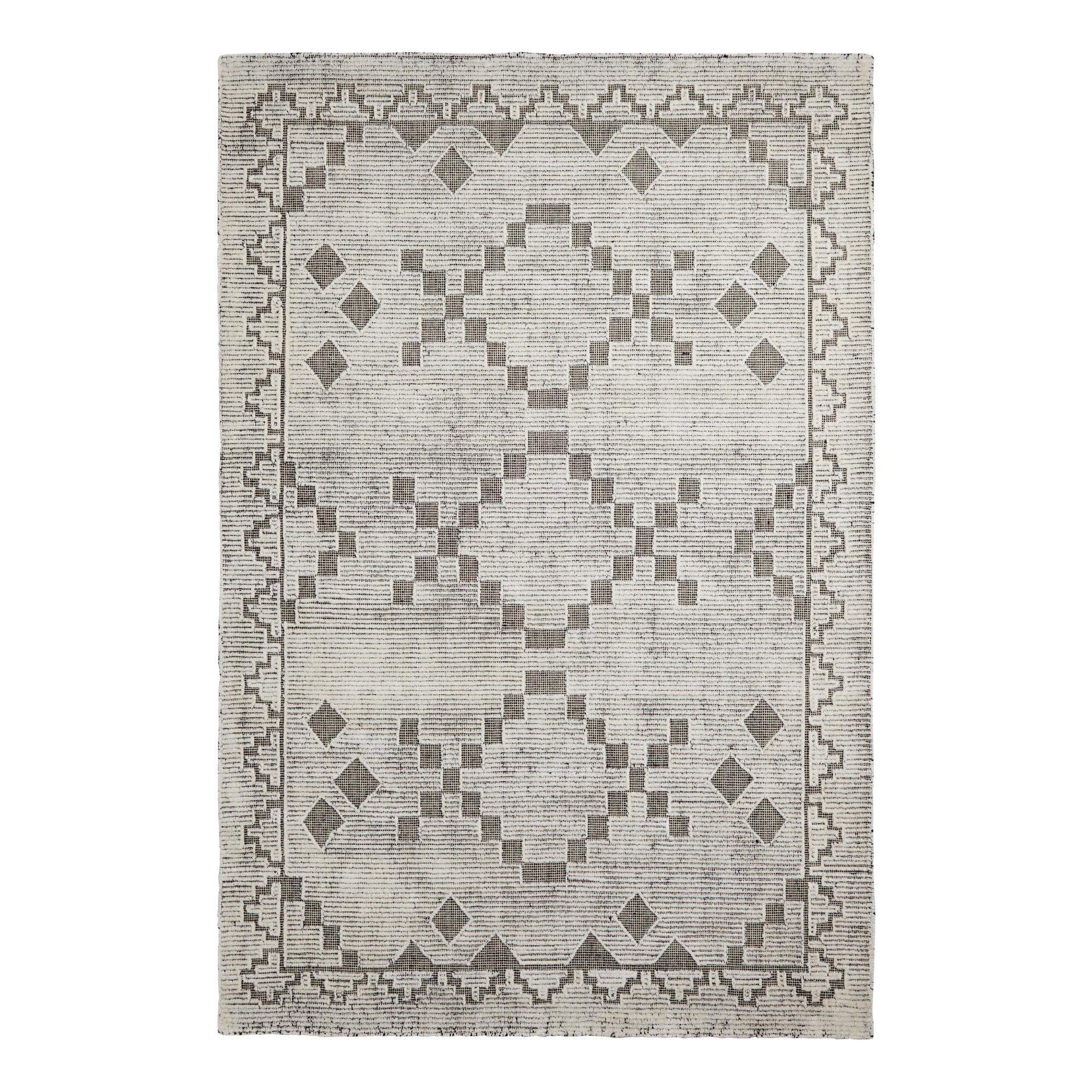 Eli Black And Ivory Diamond Wool And Cotton Area Rug | World Market