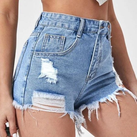 Ripped Raw Cut Denim Shorts Women s Ripped Raw Hem High Waisted Distressed Denim Shorts | Walmart (US)