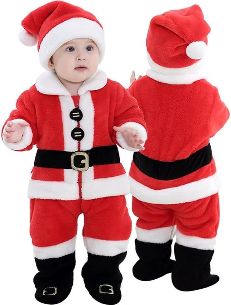 OLLULL Baby Santa Costumes 4PCS Unisex Infant Christmas Outfits For Girls' Boys' （2-6Months） | Amazon (US)