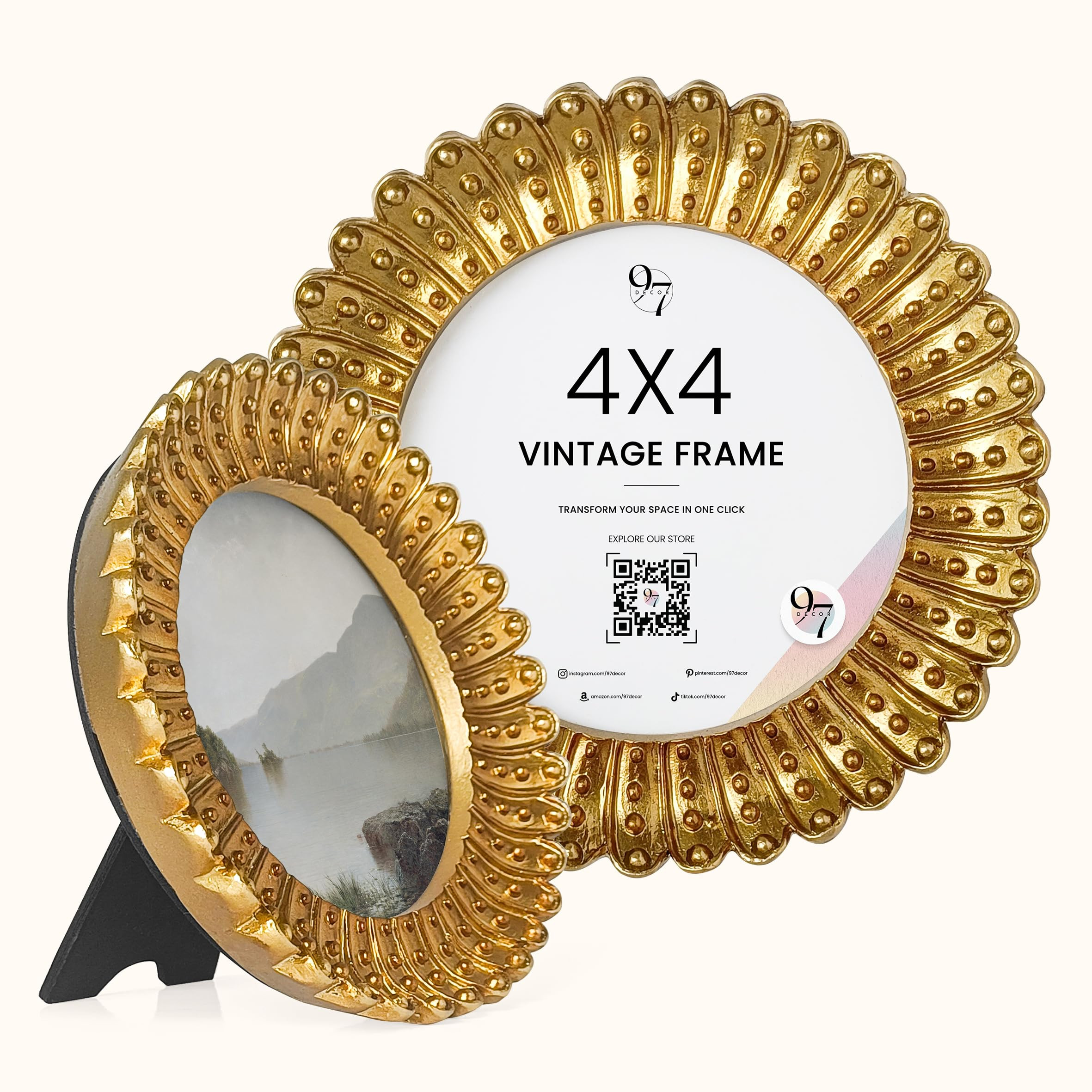 97 Decor Mini 4x4 Round Picture Frame - Circle 4x4 Picture Frame Gold, Small Gold Frames 4 Inch F... | Amazon (US)
