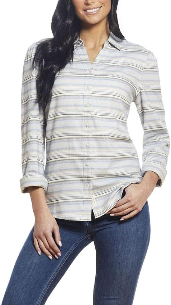 Weatherproof Vintage Womens Striped Flannel Button-Down Top Blue M | Amazon (US)