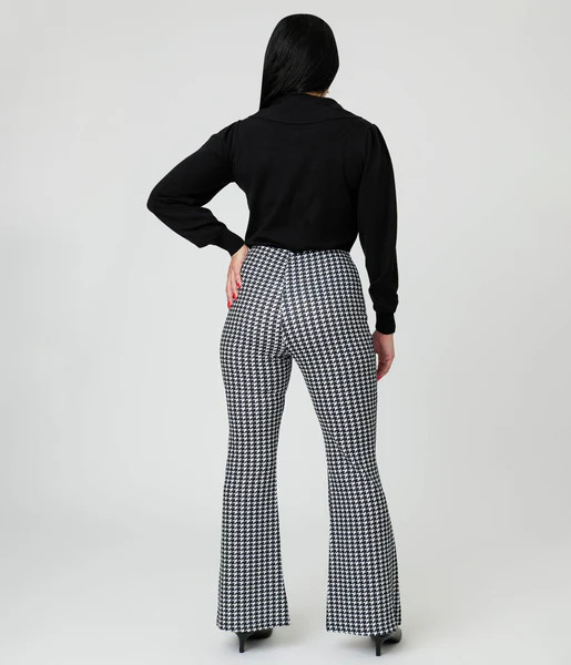 Black Houndstooth High Waist Flare Pants | UniqueVintage