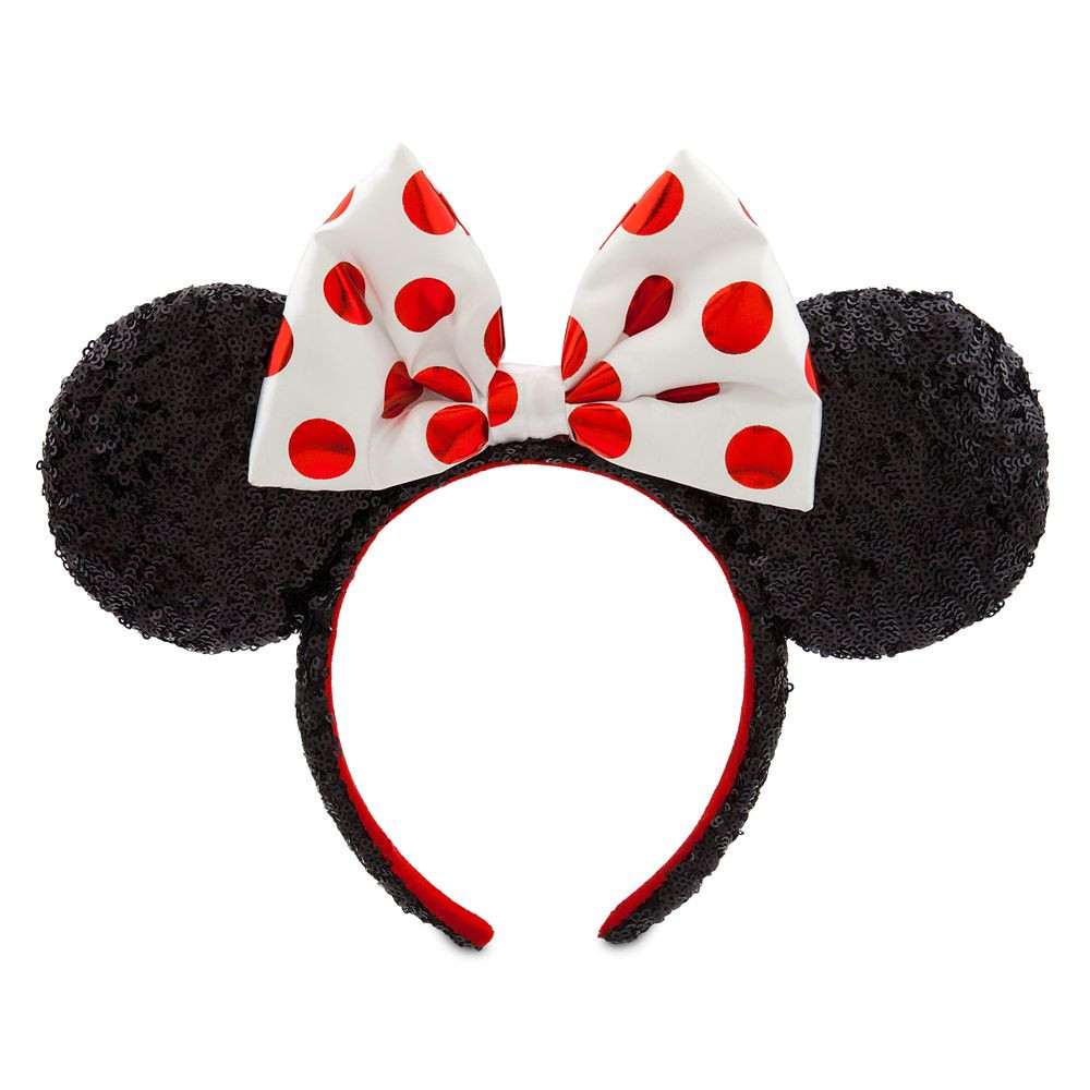 Minnie Mouse Sequined Ear Headband with Bow – Red Polka Dots | Disney Store