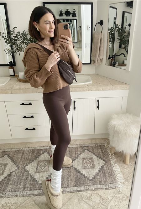 FASHION \ new neutral loungewear - knit half-zip and brown leggings paired with an everyday crossbody belt bag!🤎🤎 The perfect mom uniform! wearing a small in both.

Varley
Mom outfit 

#LTKfindsunder100 #LTKstyletip