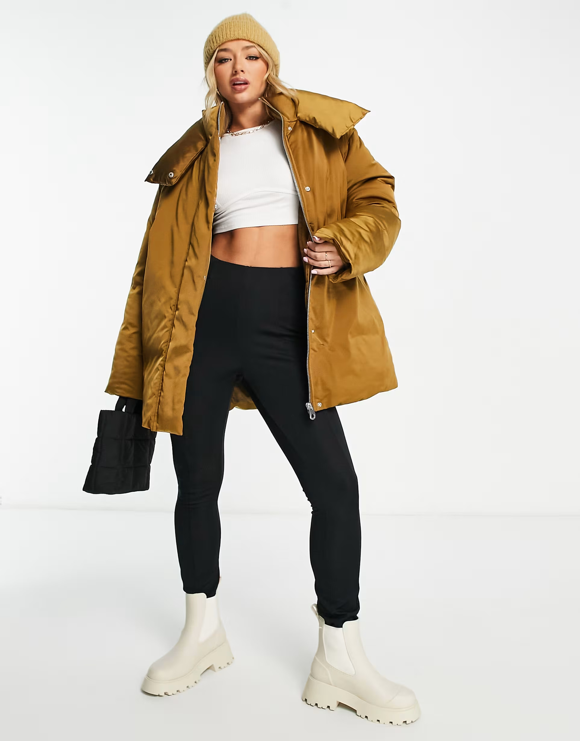 ASOS DESIGN satin puffer coat in burnt orange | ASOS (Global)