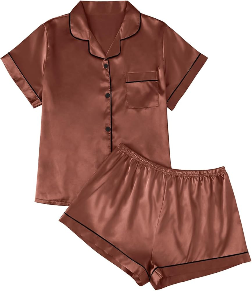 LILLUSORY Silk Satin Pajama Set for Women 2 Piece Lounge Pjs Shorts Matching Summer Sleepwear But... | Amazon (US)