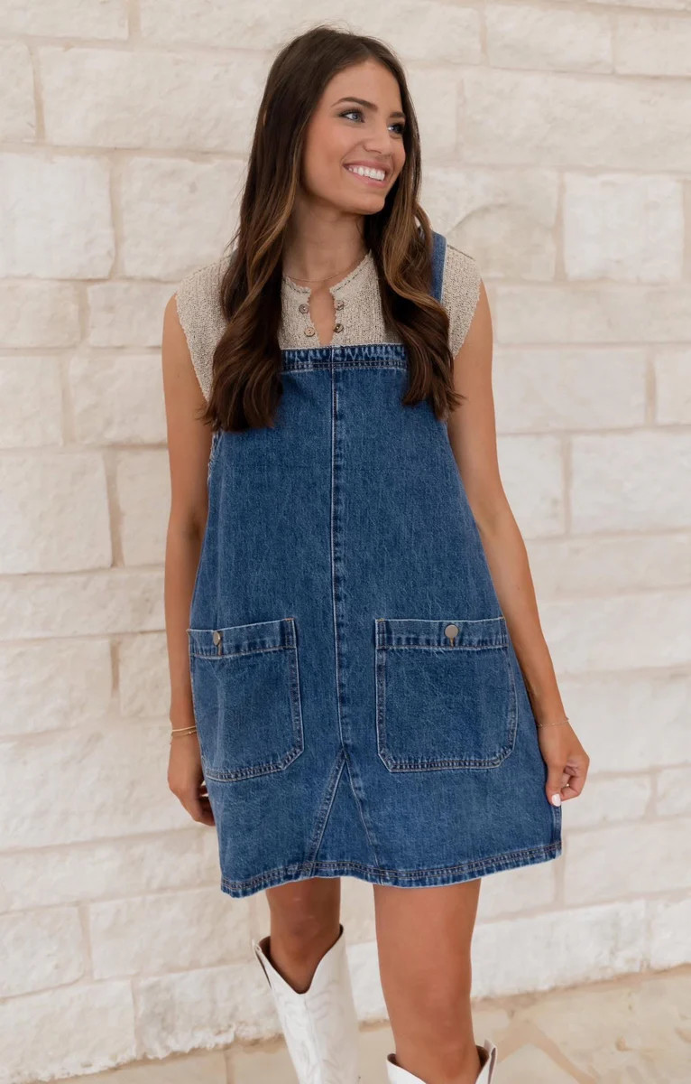 Just A Girl Denim Overall Mini Dress | CK Squared Boutique