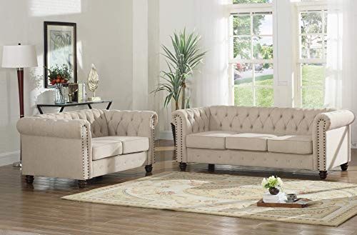 Best Master Furniture Venice 2 Piece Upholstered Sofa Set, Beige | Amazon (US)