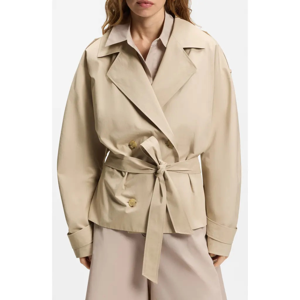 BOSS Cropped Cotton Trench Coat in Pumice at Nordstrom, Size 4 | Nordstrom