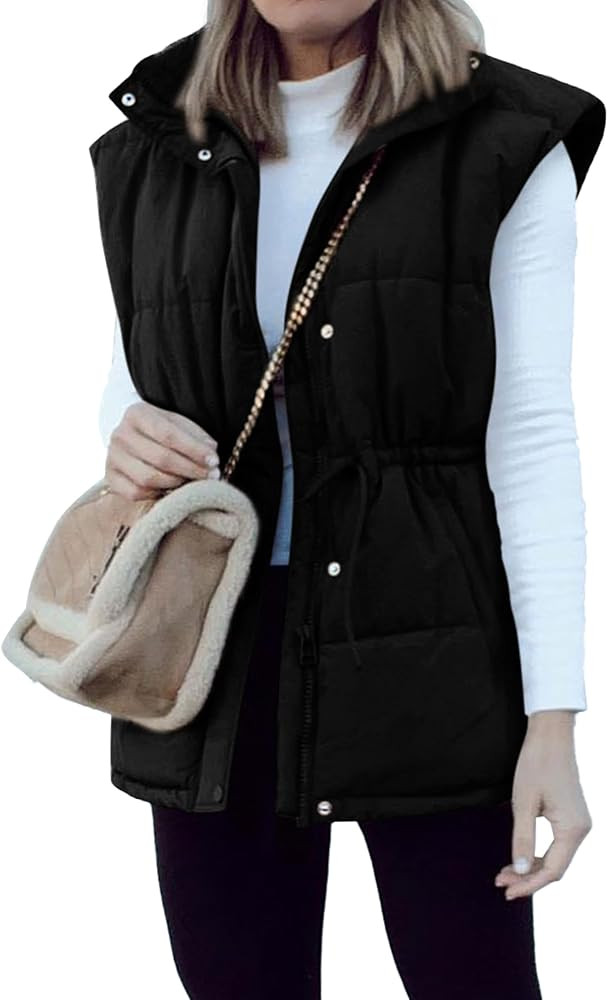 BTFBM Women's Casual Outerwear Vest Button Down Zip Up Padded Gilet Drawstring Sleeveless Jackets... | Amazon (US)