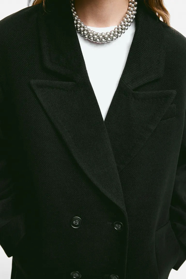 Double-breasted coat - Black - Ladies | H&M GB | H&M (UK, MY, IN, SG, PH, TW, HK)