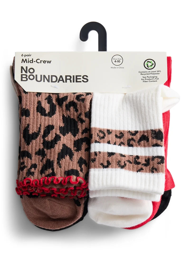 No Boundaries Lettuce Edge Mid Crew Socks, 6-Pack, Women's, Shoe Sizes 4-10 | Walmart (US)