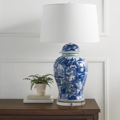 Blue and White Ming Table Lamp with Linen Shade | Frontgate