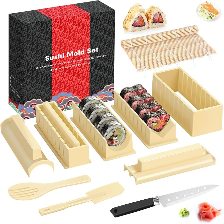 HI NINGER Sushi Making Kit Deluxe Edition Heart Sushi Mold Press with 8 Sushi Rice Roll Mold Shap... | Amazon (US)
