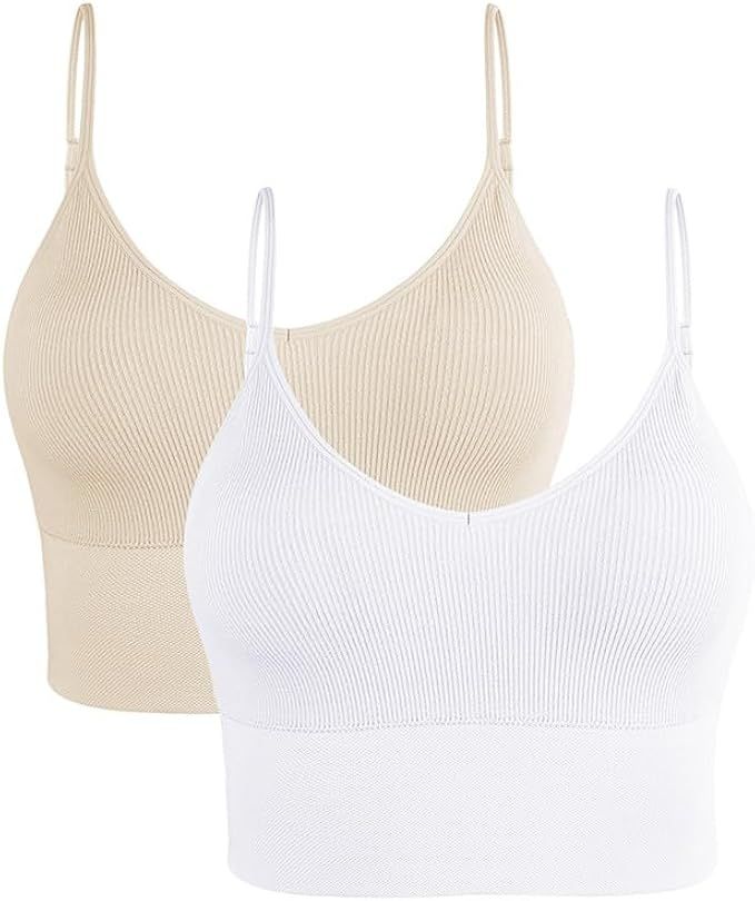 Litthing Longline Sports Bras for Women Cami Bra Padded Bralette with Spaghetti Strap Seamless V ... | Amazon (US)