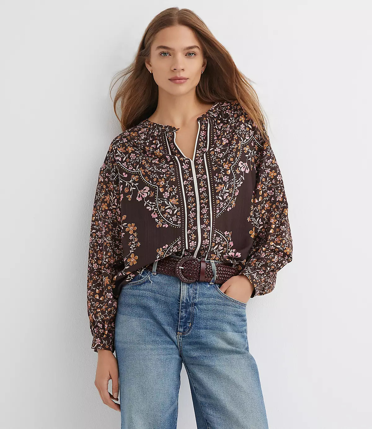 Floral Split Neck Blouse | LOFT