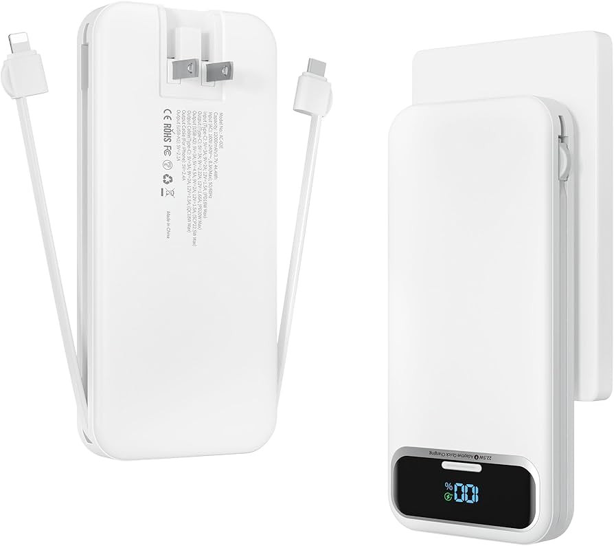 12000mAh Lightweight-Portable-Charger-Power-Bank with Built-in Cables and AC Wall Plug, PD20W USB... | Amazon (US)