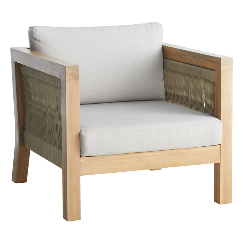 Honeybloom Park City Outdoor Blonde Acacia Wood Lounge Chair with Rope Accent | At Home