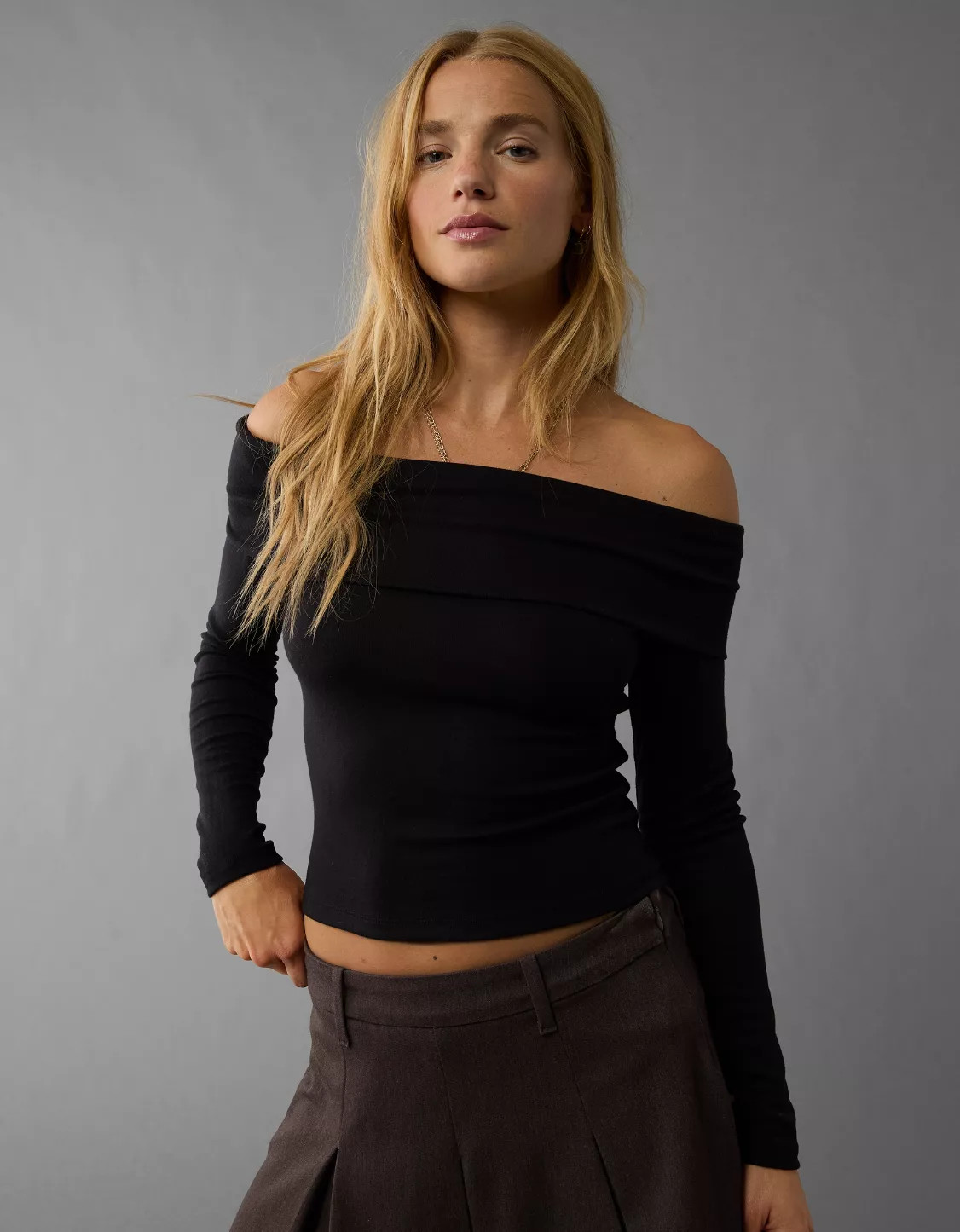 AE Long-Sleeve Off-The-Shoulder T-Shirt | American Eagle Outfitters (US & CA)