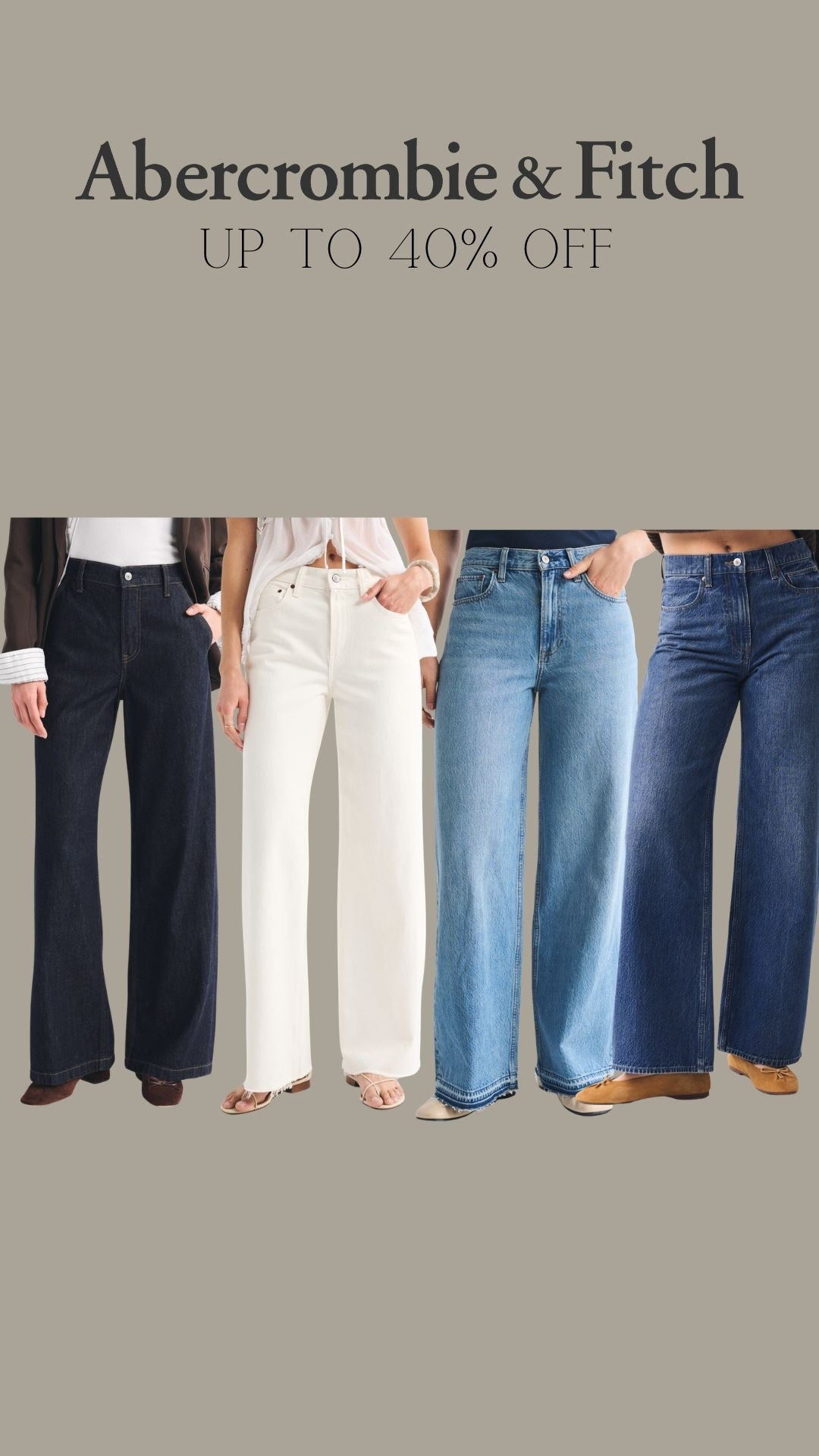 Abercrombie wide leg jeans up to 40% off and use: AFEMILY for an extra 15% off on top
I wear the W25 Long leg with heels and reg length with flags 

#LTKuk #LTKspring